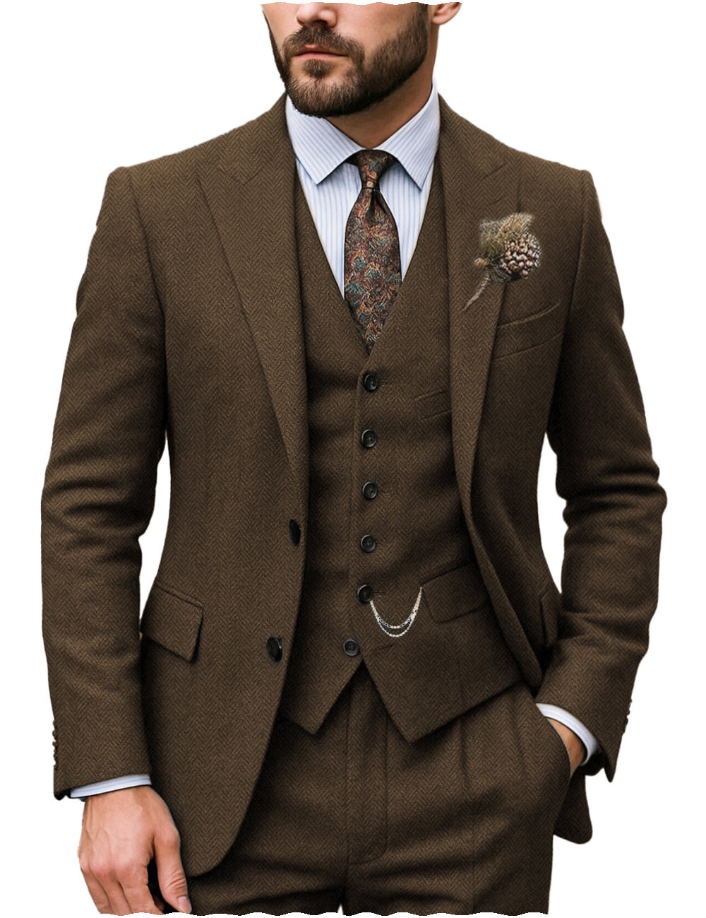 Men's 3-Piece Herringbone Suit Vintage Style
