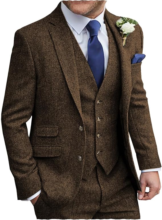 Brown Tweed Herringbone Vintage Suit