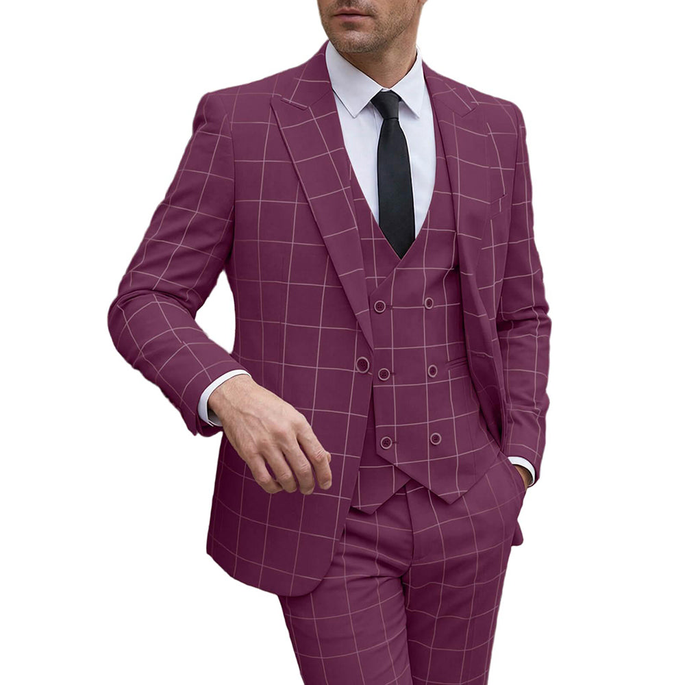 Men's Slim Fit Checkered 3-Piece Suit