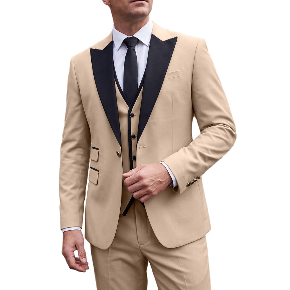 Men's Business 3 Piece Suit Contrast Neckline