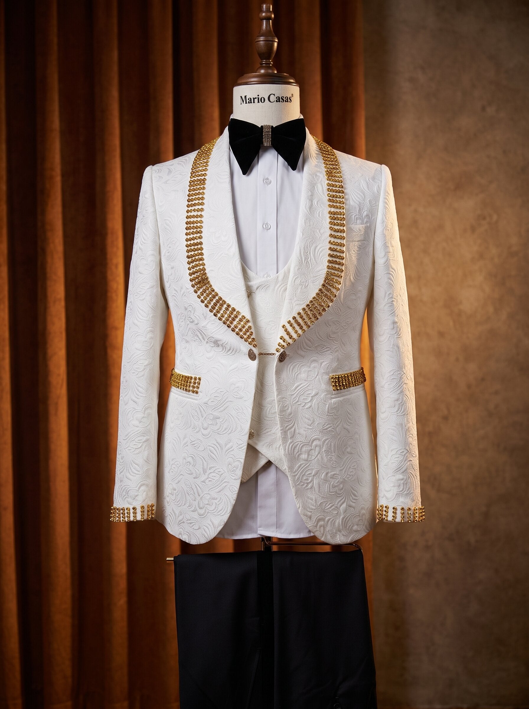 Men’s White Suit with Gold Rhinestone Embellishments