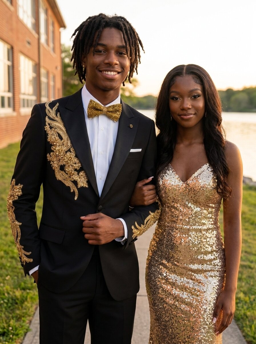 Men's Gem Stone One Button 2 Piece Prom Suit