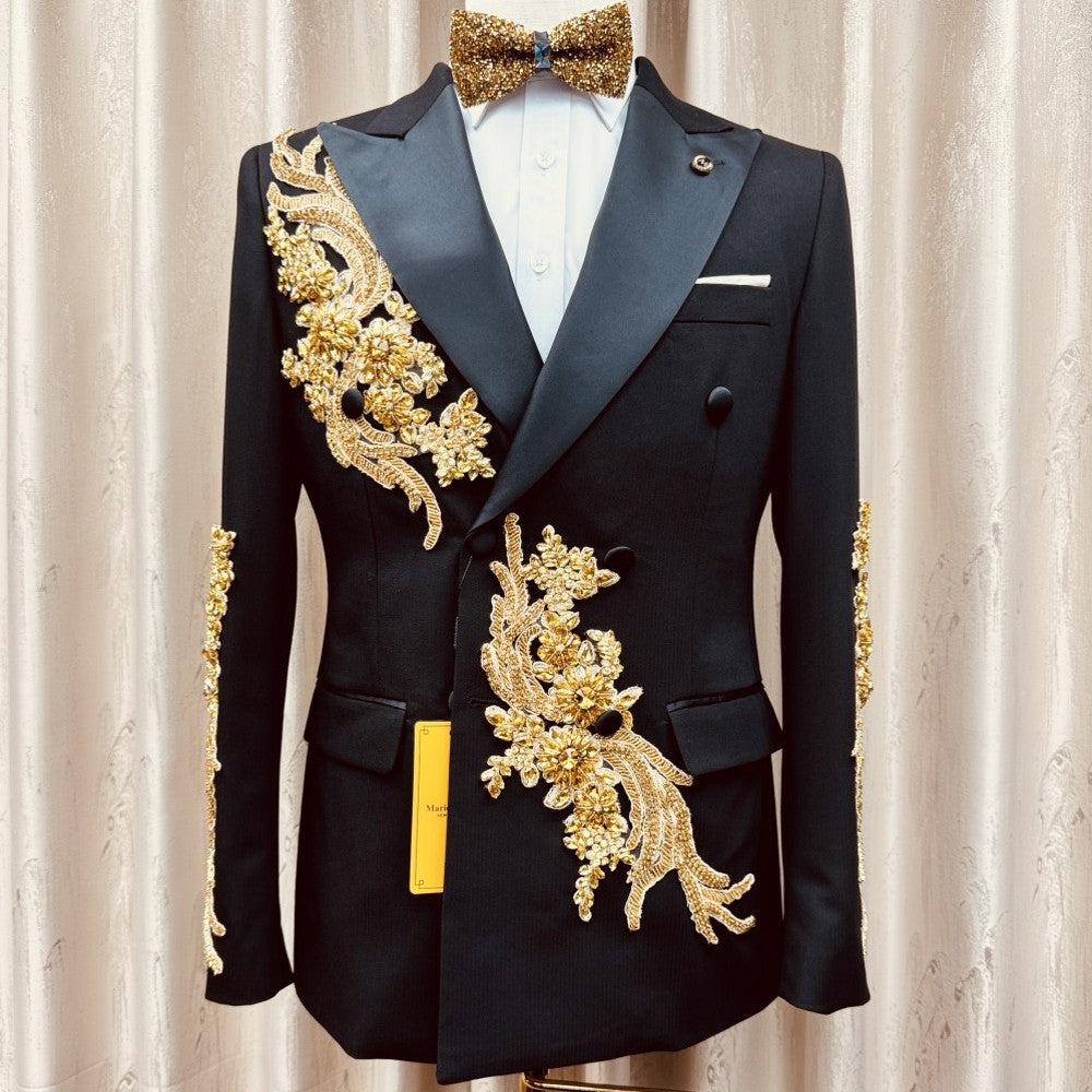 Gold Gem Stone 2 Piece Prom Suit