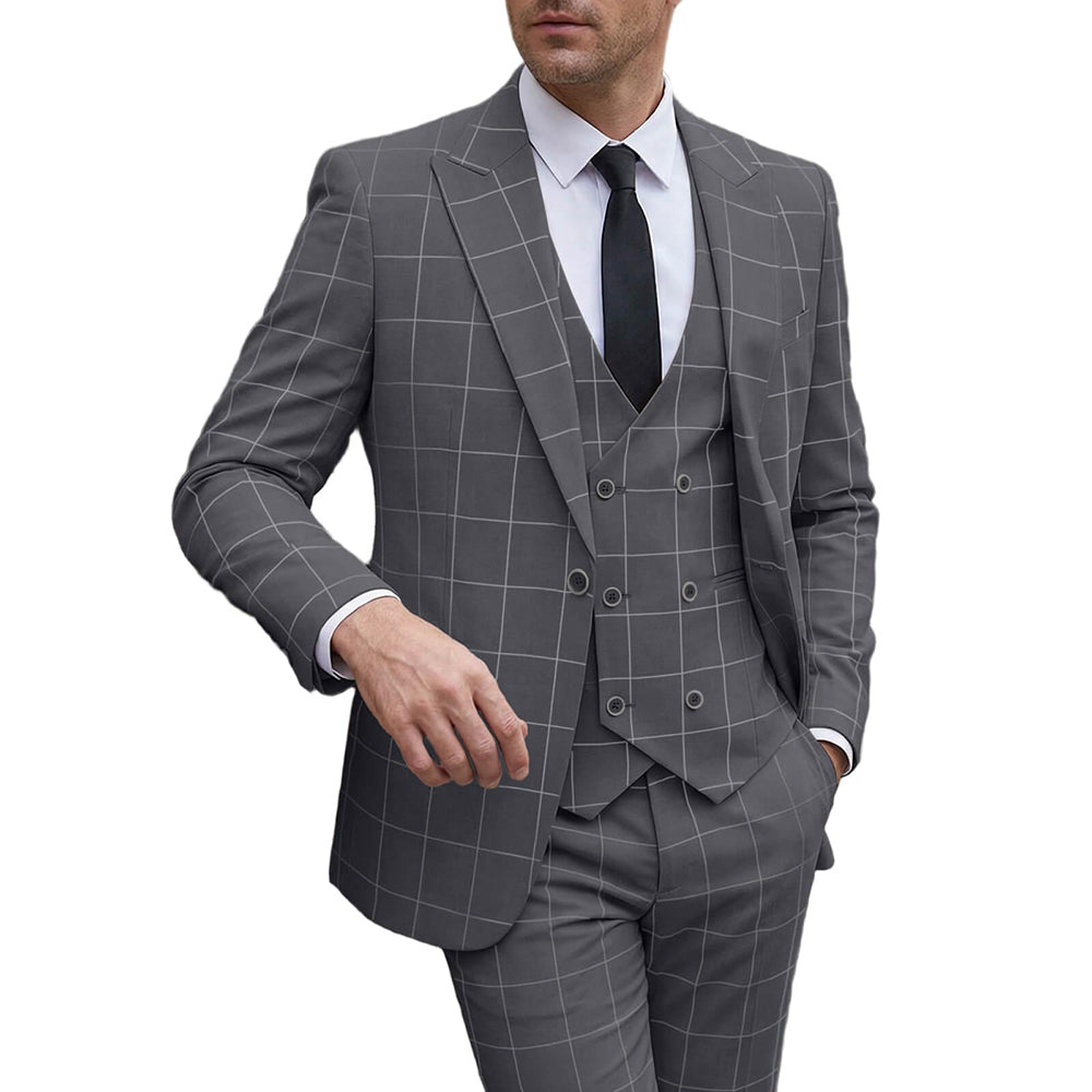 Men's Slim Fit Checkered 3-Piece Suit