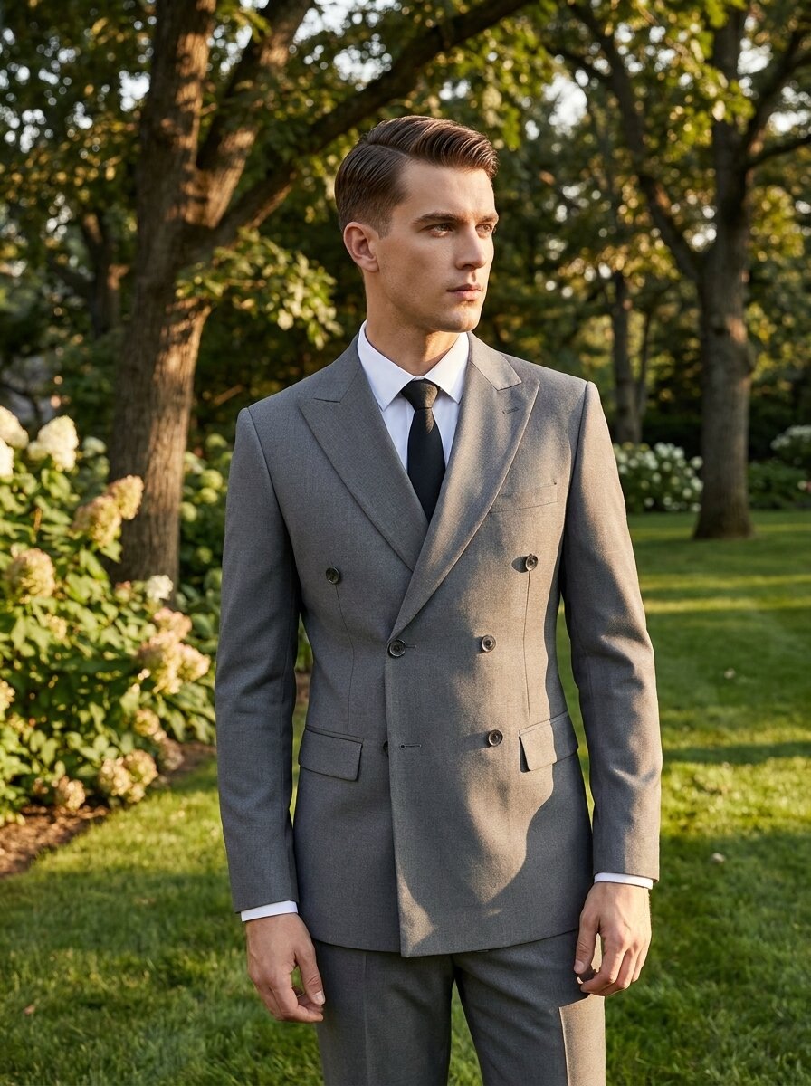 Men's Classic Fit Double Breasted Suit with Peak Lapels