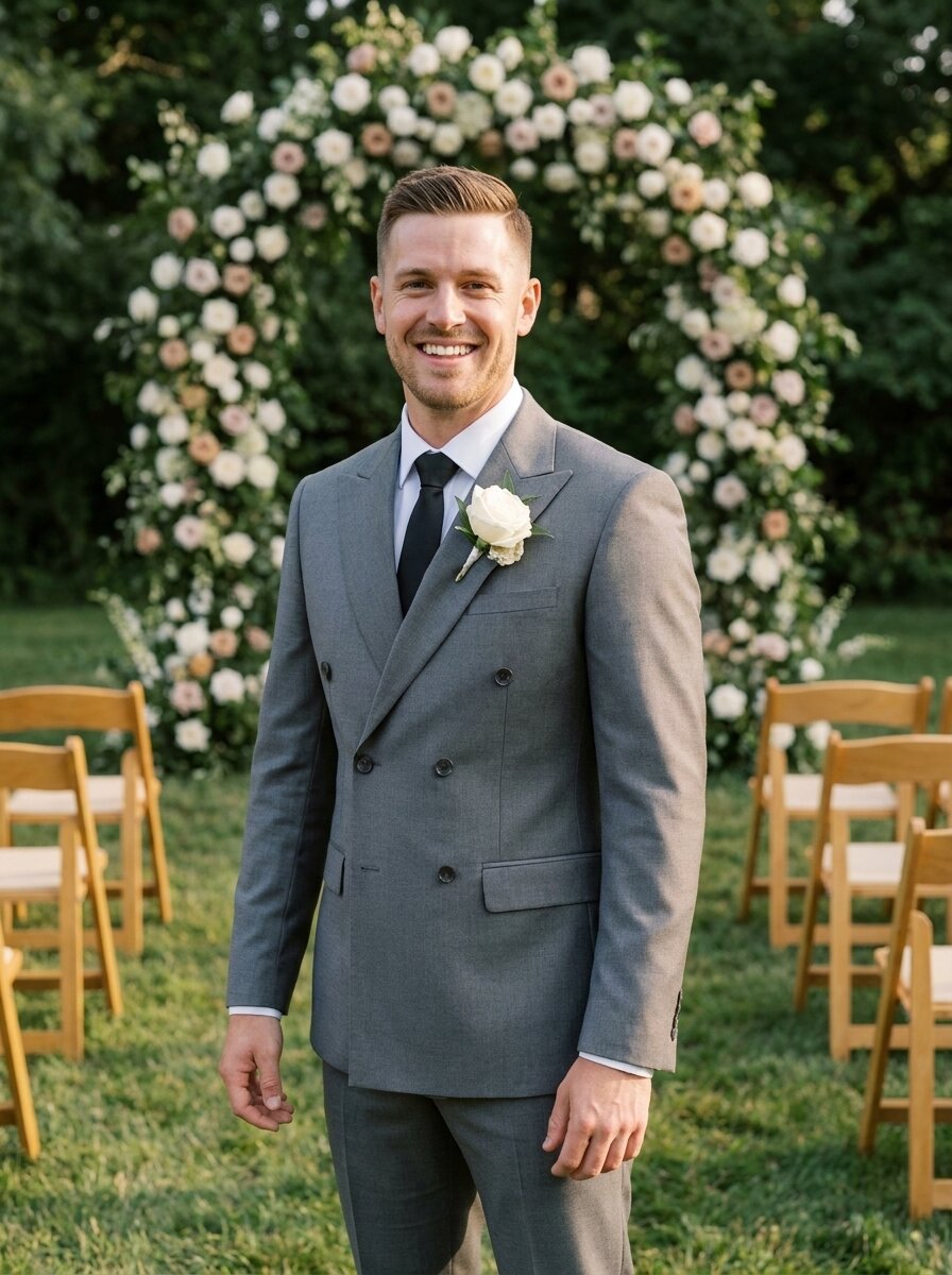 Men's Classic Fit Double Breasted Suit with Peak Lapels