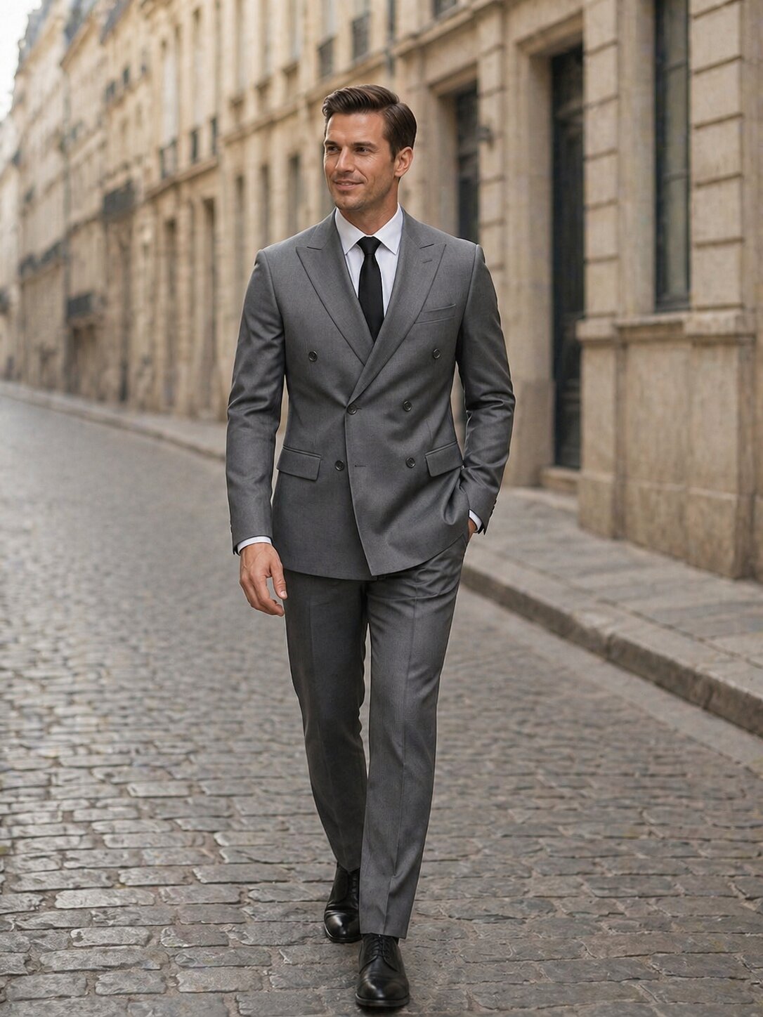 Men's Classic Fit Double Breasted Suit with Peak Lapels