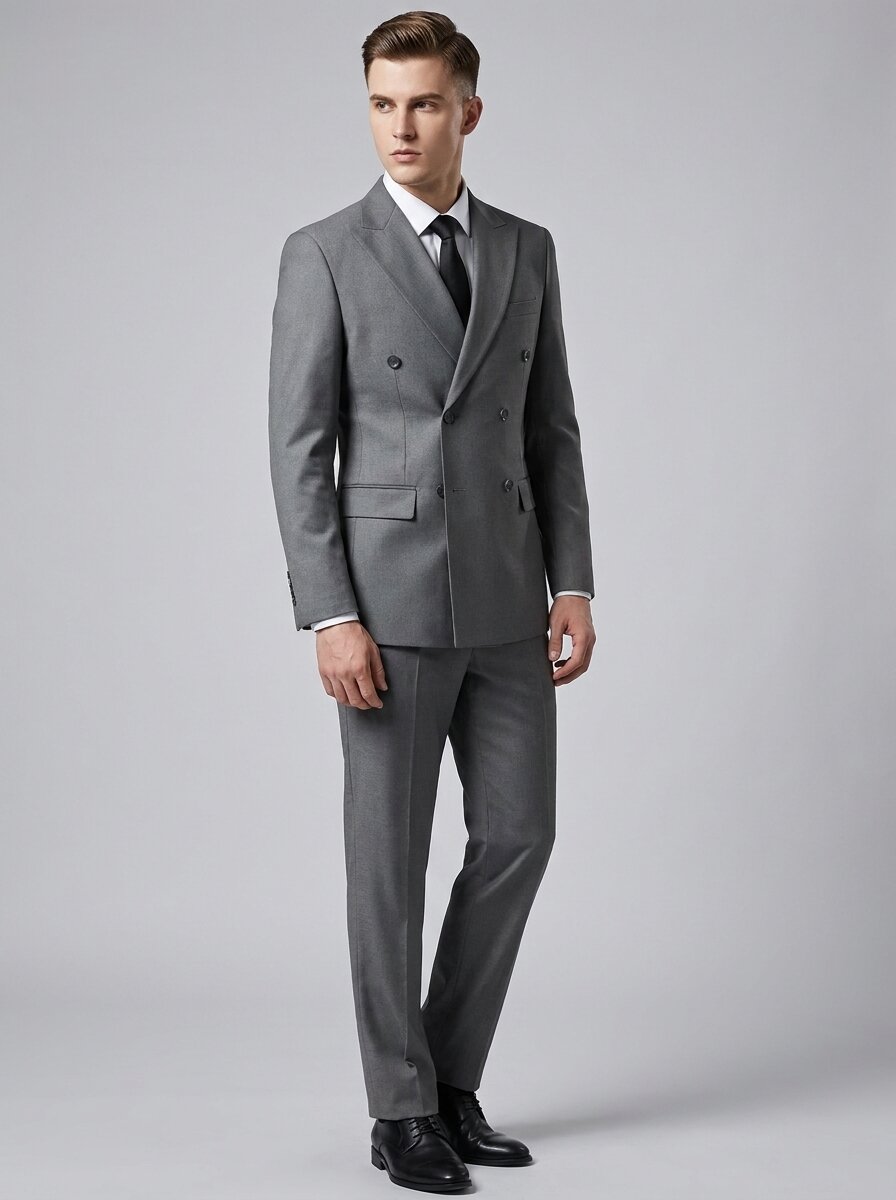 Men's Classic Fit Double Breasted Suit with Peak Lapels