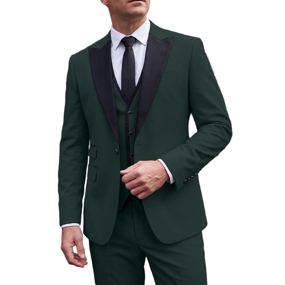 Men's Business 3 Piece Suit Contrast Neckline
