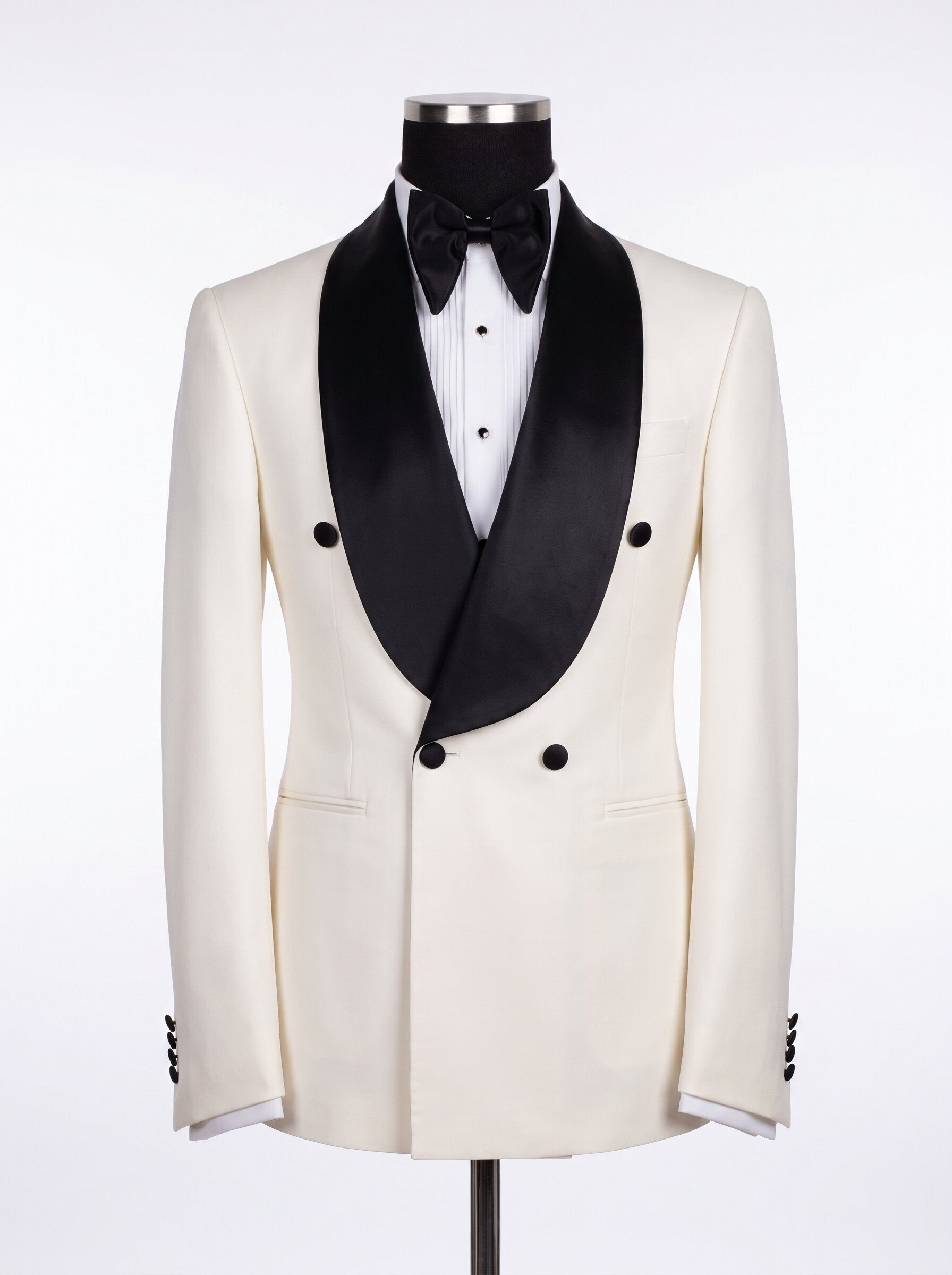 Ivory & Black Double-Breasted Shawl Lapel Groom Tuxedo