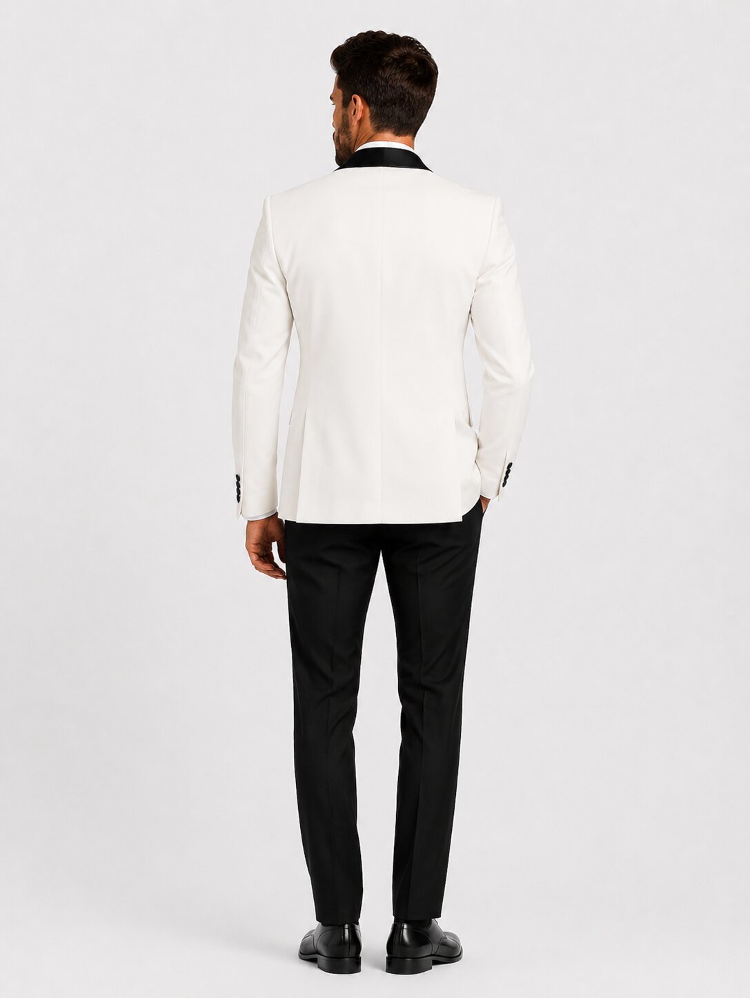 Ivory Double Breasted Tuxedo Black Satin Shawl Lapel Wedding Suit