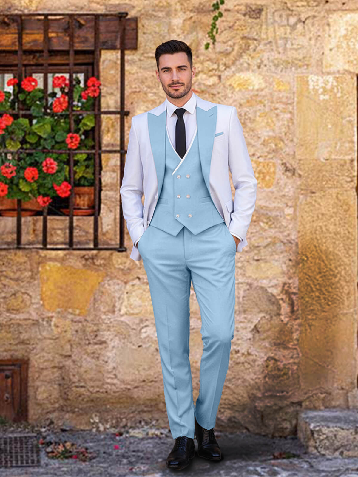 Men's Slim Fit 3 Piece Suit Fashion Contrast Style