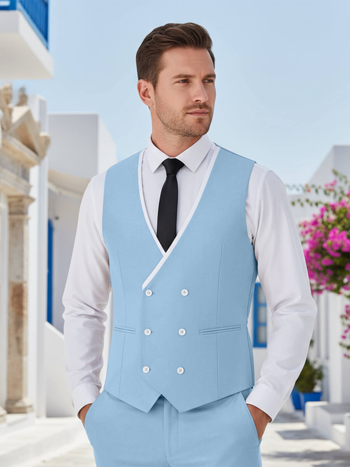 Men's Slim Fit 3 Piece Suit Fashion Contrast Style