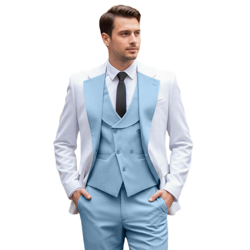 Men's Slim Fit 3-Piece Suits Contrast Neckline