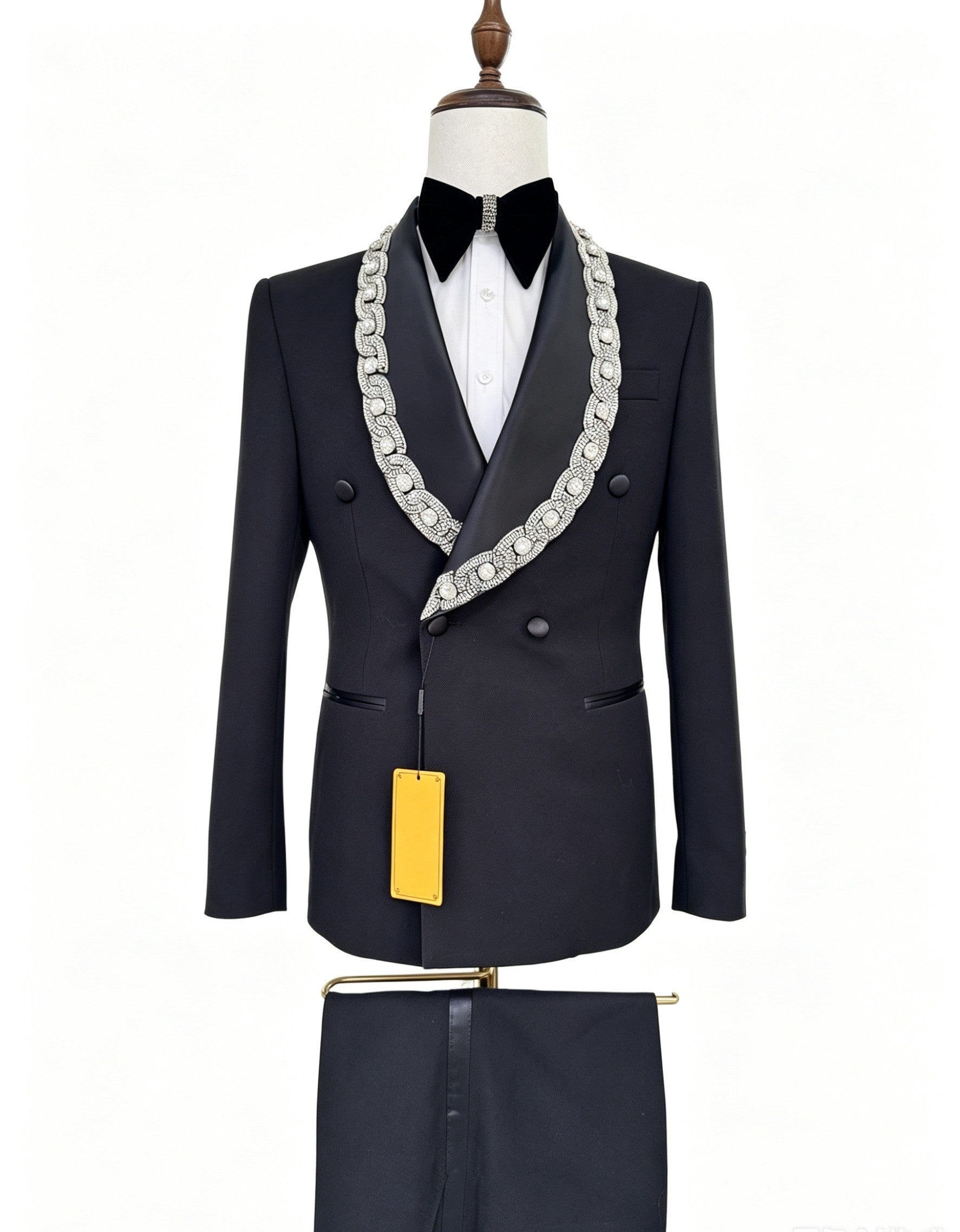 Luxury Crystal Shawl Lapel Double-Breasted Tuxedo Set