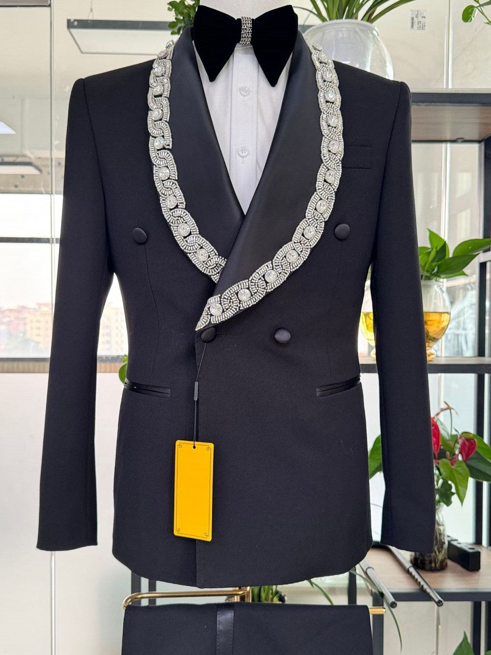 Luxury Crystal Shawl Lapel Double-Breasted Tuxedo Set
