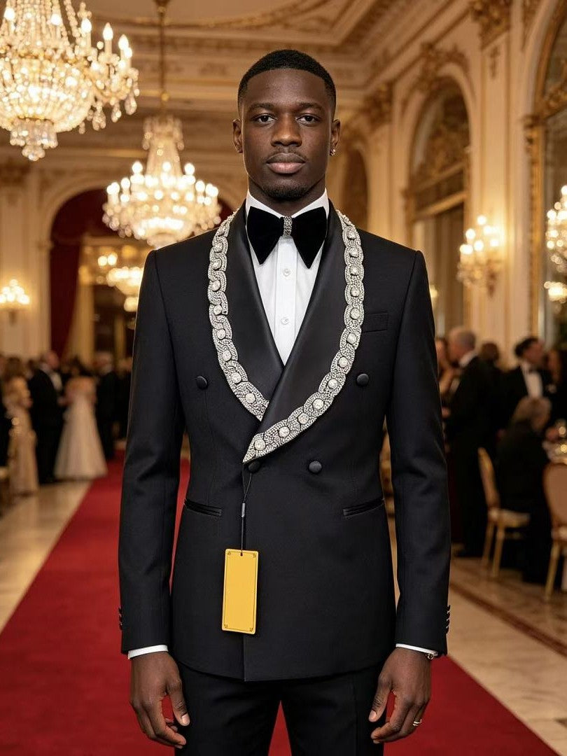 Luxury Crystal Shawl Lapel Double-Breasted Tuxedo Set