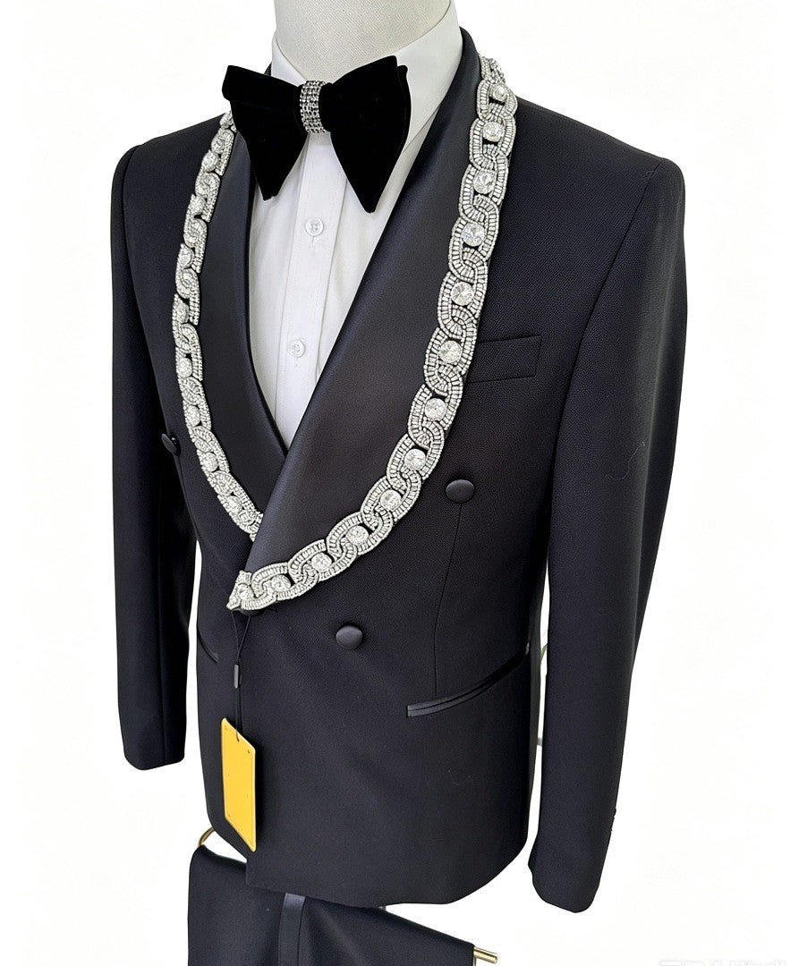 Luxury Crystal Shawl Lapel Double-Breasted Tuxedo Set