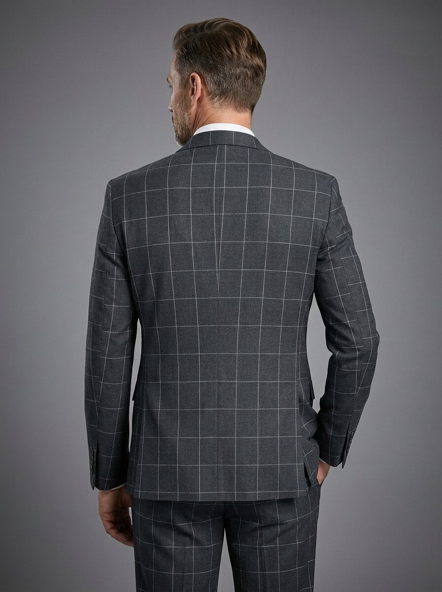 Men's Slim Fit 3-Piece Checked Plaid Suit