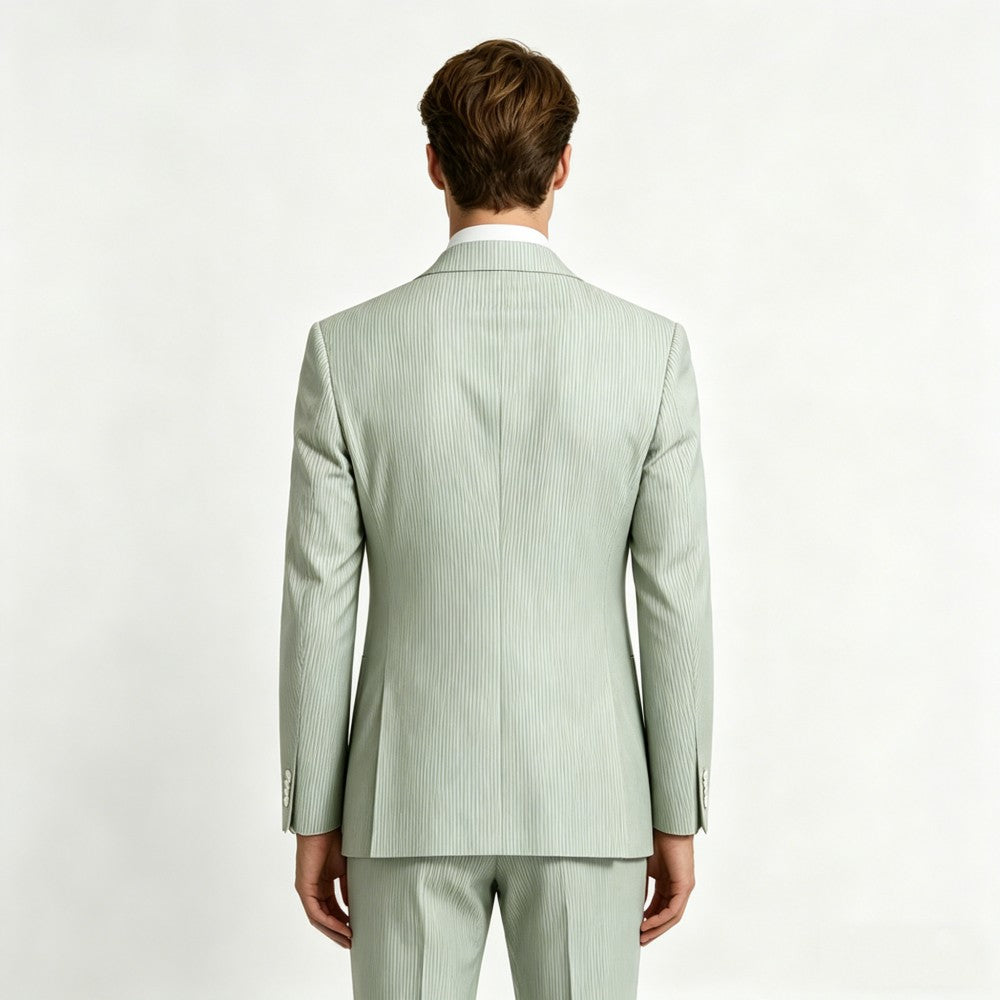 Light green pinstripe suit on a white background