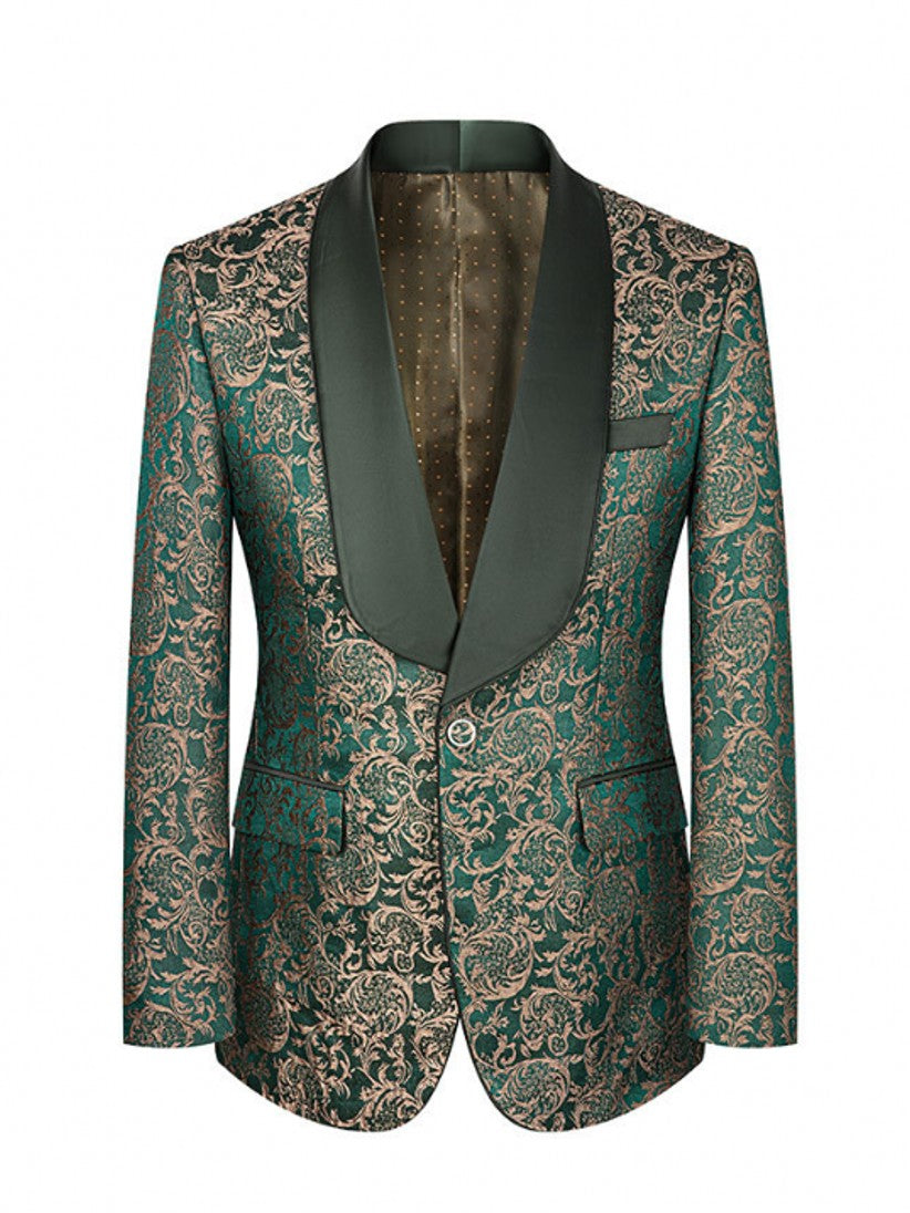 Men's 3 Piece Vintage Style Gold Damask Jacquard Suit