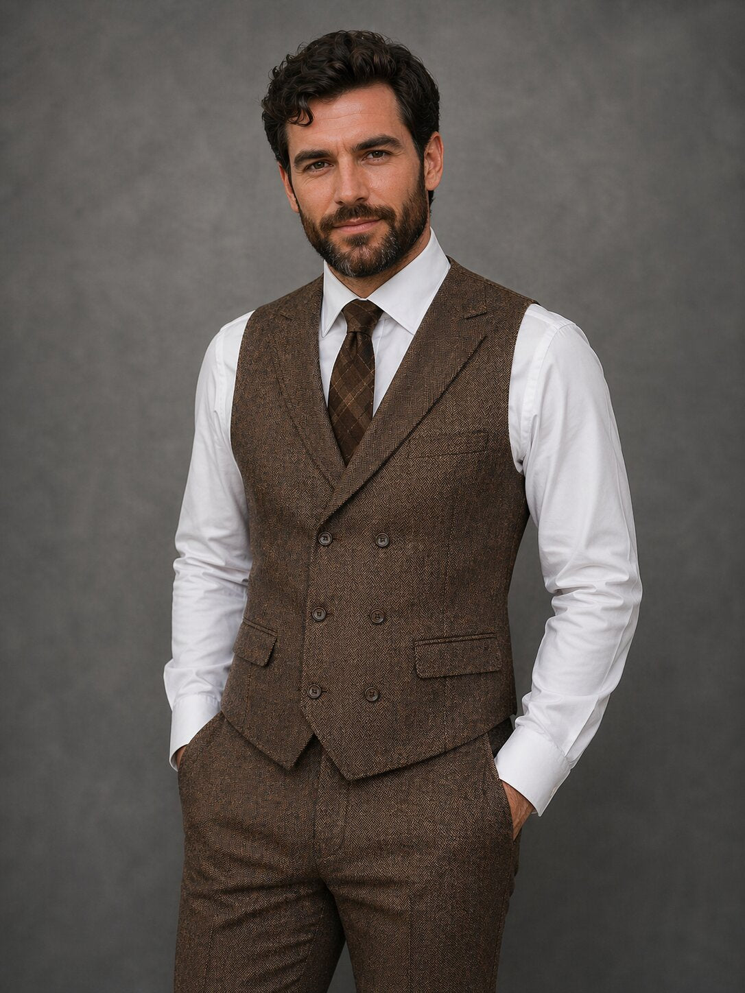 Men's Tweed Herringbone 3 Piece Suit Vintage Style