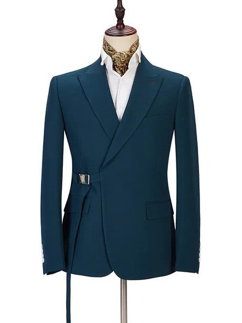Men’s Asymmetric Peak Lapel Belted 2-Piece Suit