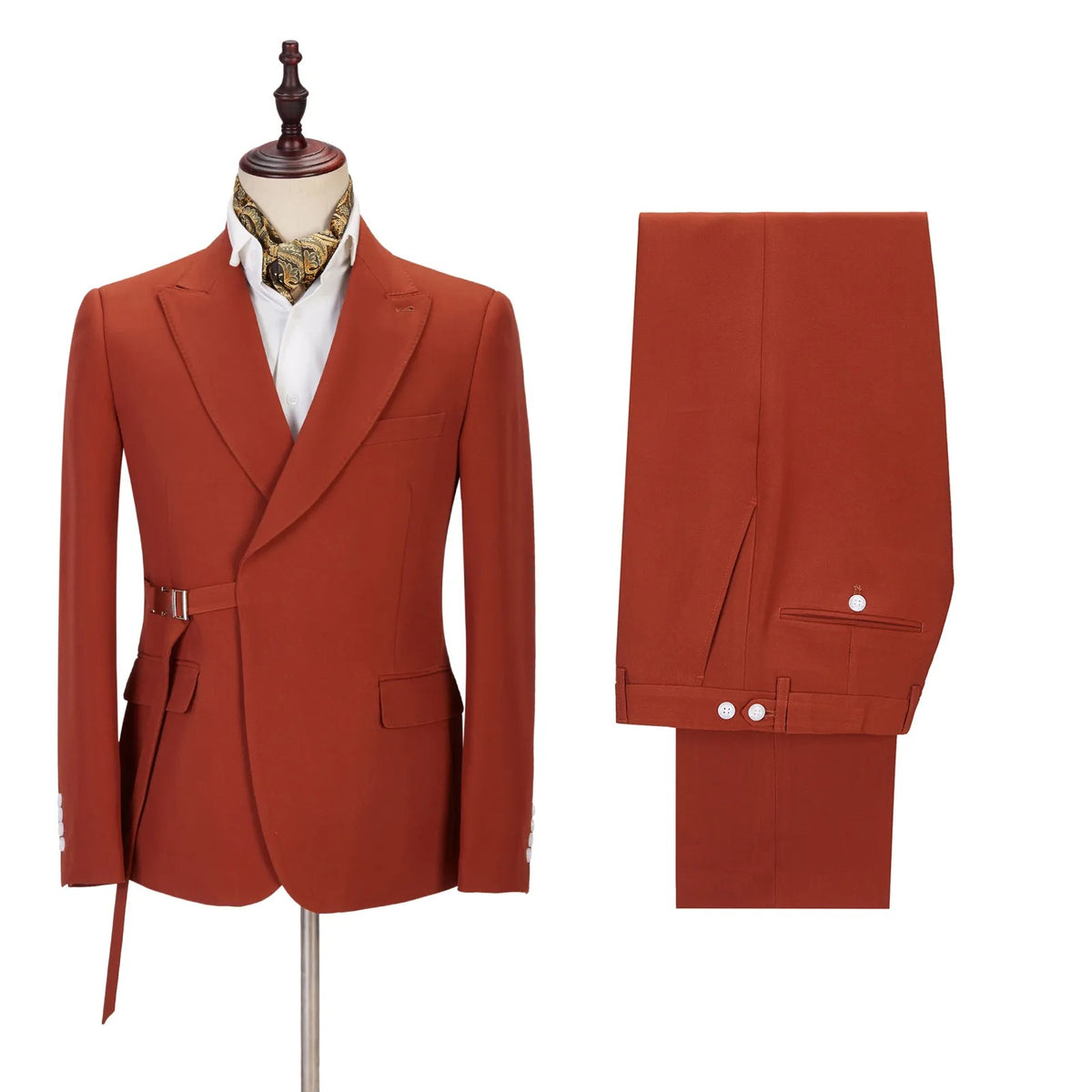 Men’s Asymmetric Peak Lapel Belted 2-Piece Suit