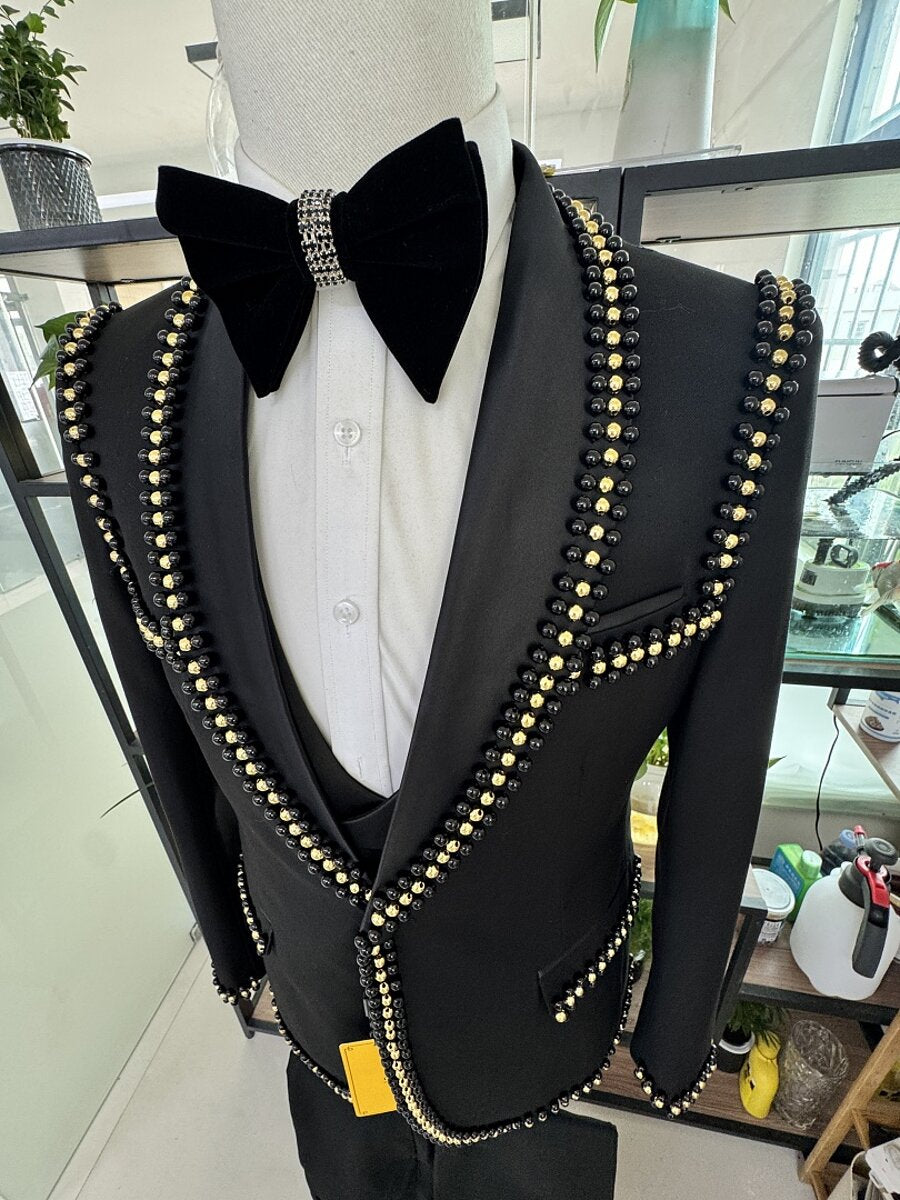 Men’s Beaded Black Prom Tuxedo Suit