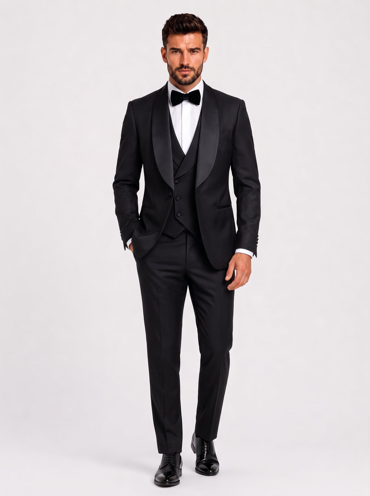 Men's Black 3-Piece Shawl Lapel Tuxedo Suit