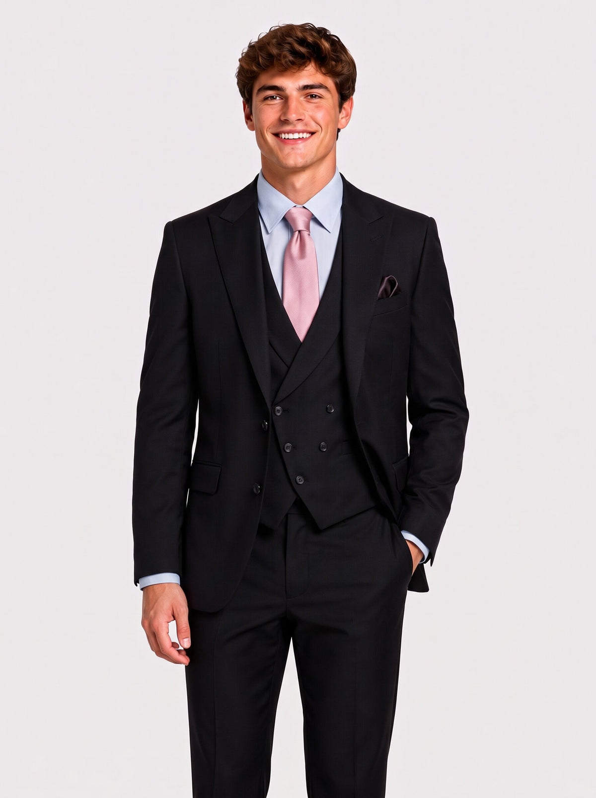 Men’s Black 3-Piece Suit with Shawl Collar Double-Breasted Vest