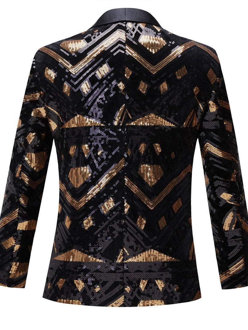 Men's Black & Gold Art Deco Sequin Prom Blazer
