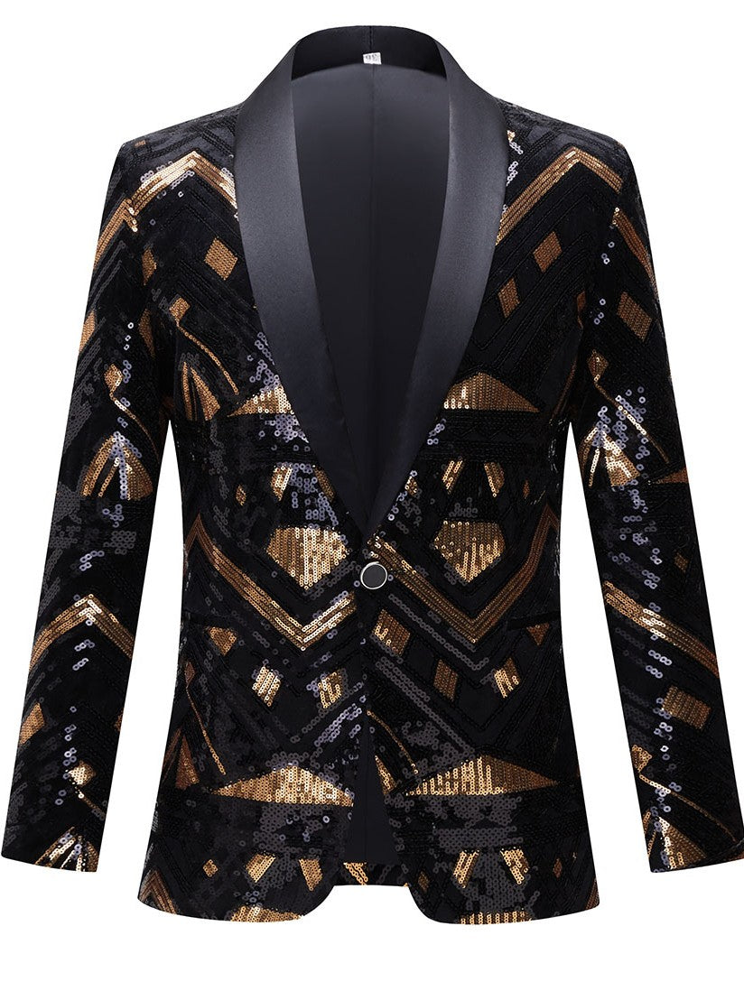 Men's Black & Gold Art Deco Sequin Prom Blazer