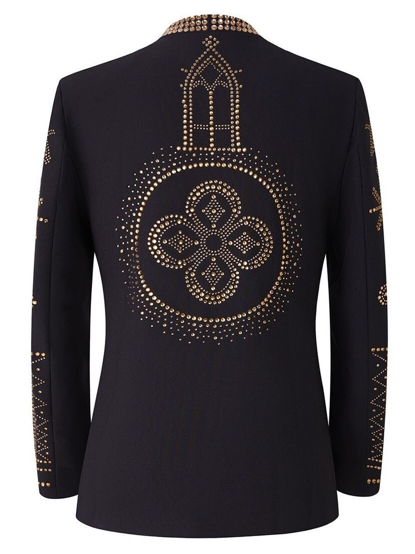 Mens Black Gold Geometric Rhinestone Stage Jacket for male musicians