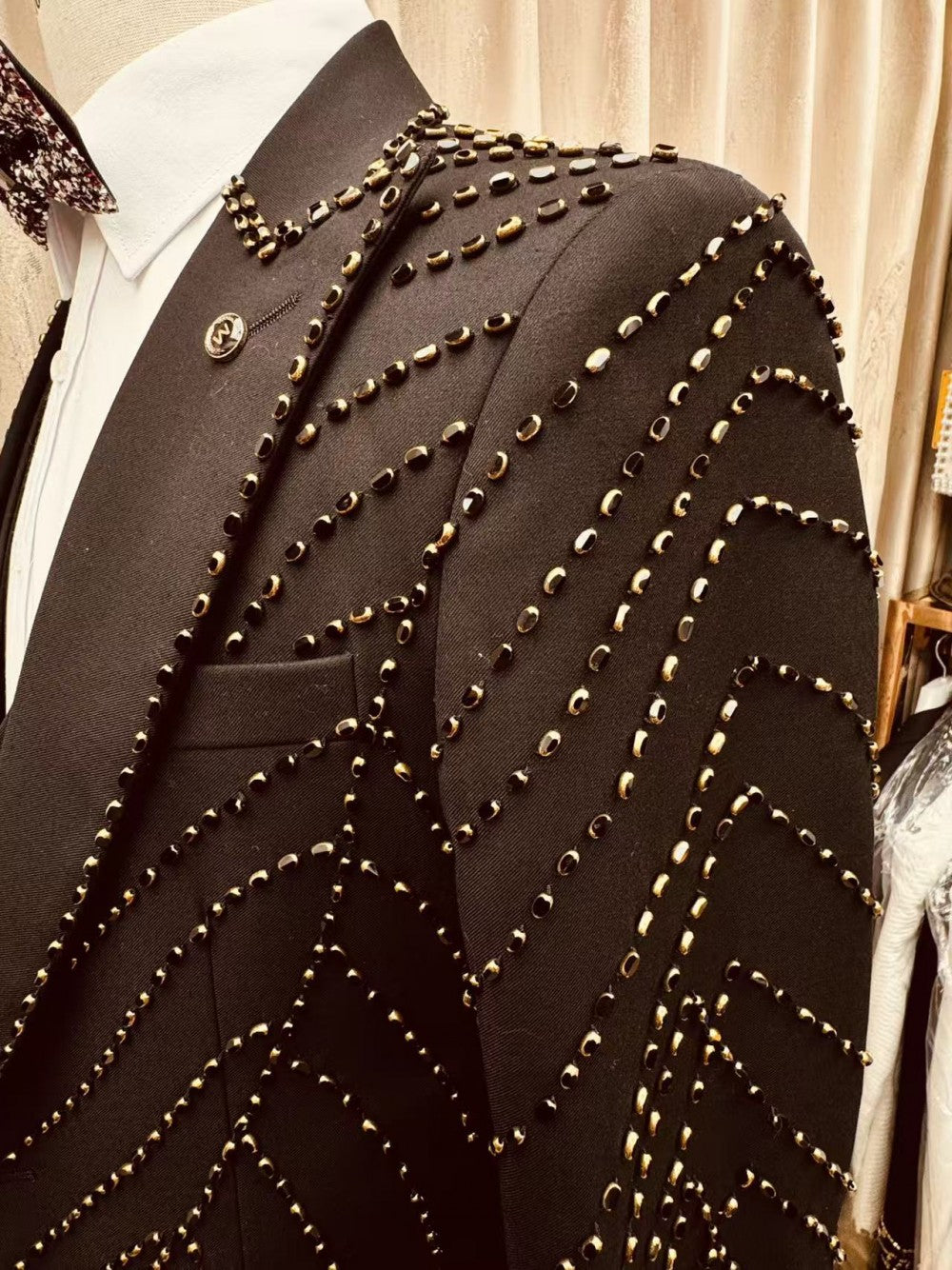 Men's Black Gold Studded 3 Piece Suit