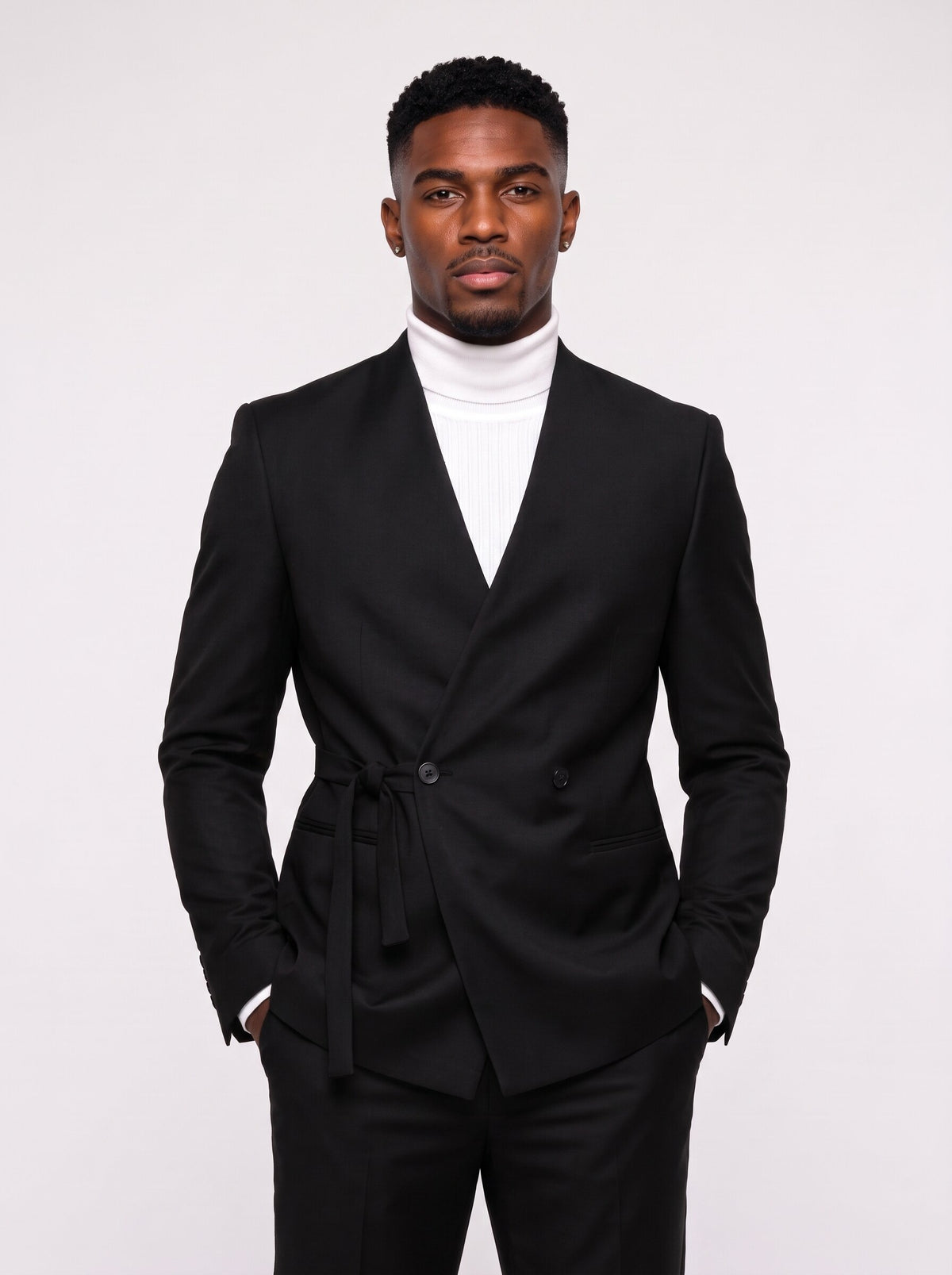 Men’s Lapelless Wrap Suit with Side Tie – 2 Piece