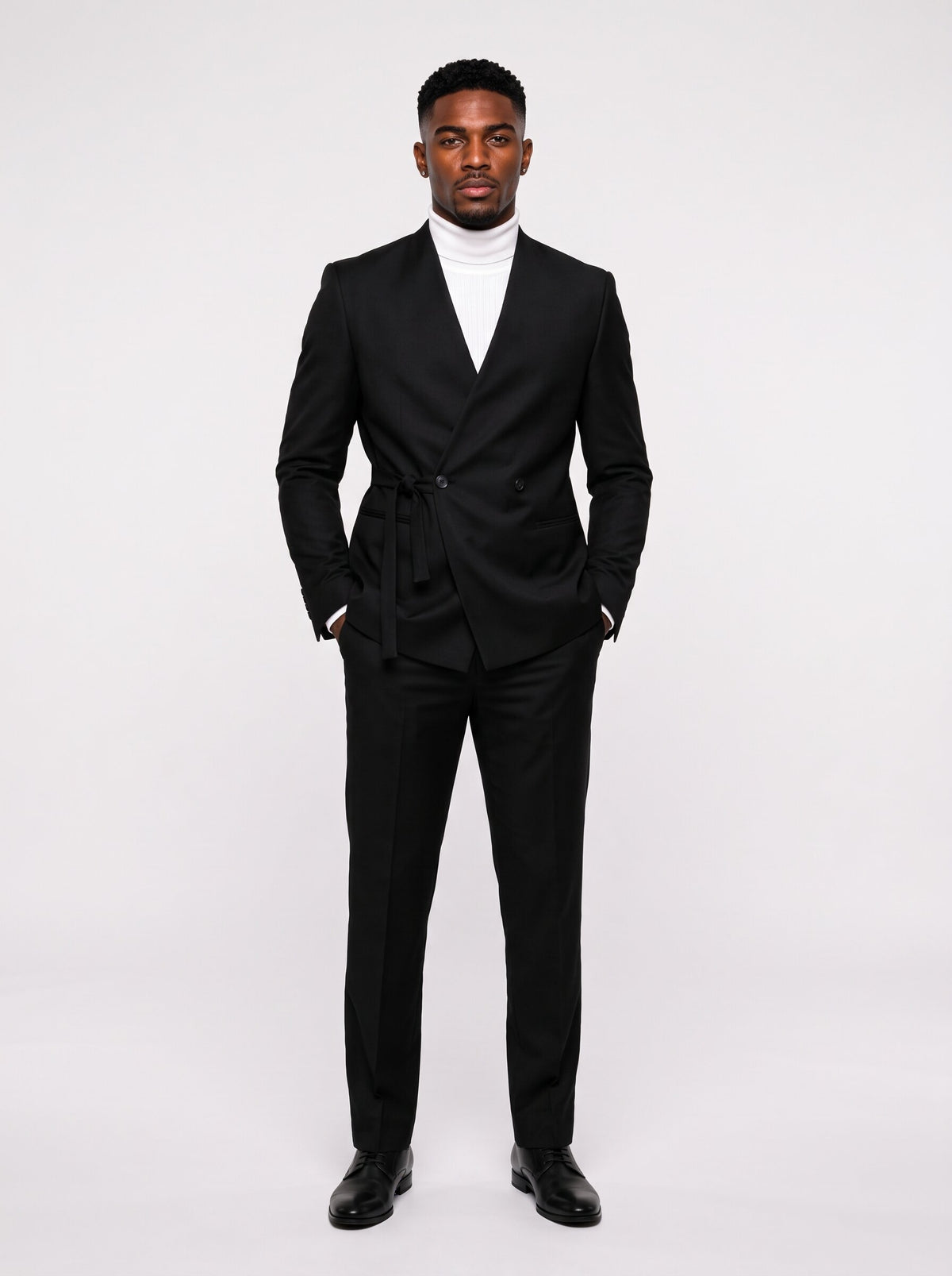 Men’s Lapelless Wrap Suit with Side Tie – 2 Piece