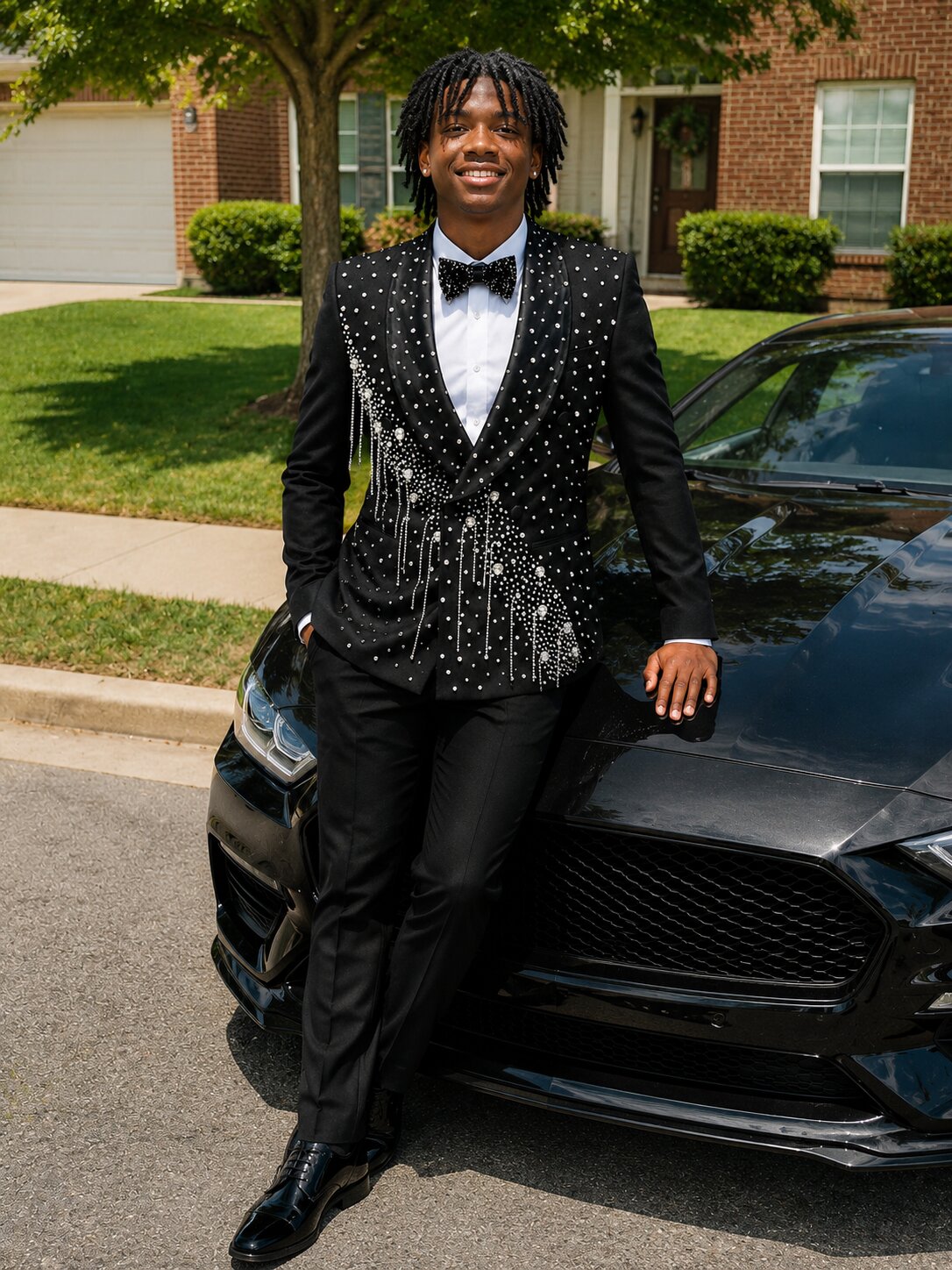 Men’s Black Rhinestone Prom Suit – Luxury Double Breasted Crystal Tuxedo