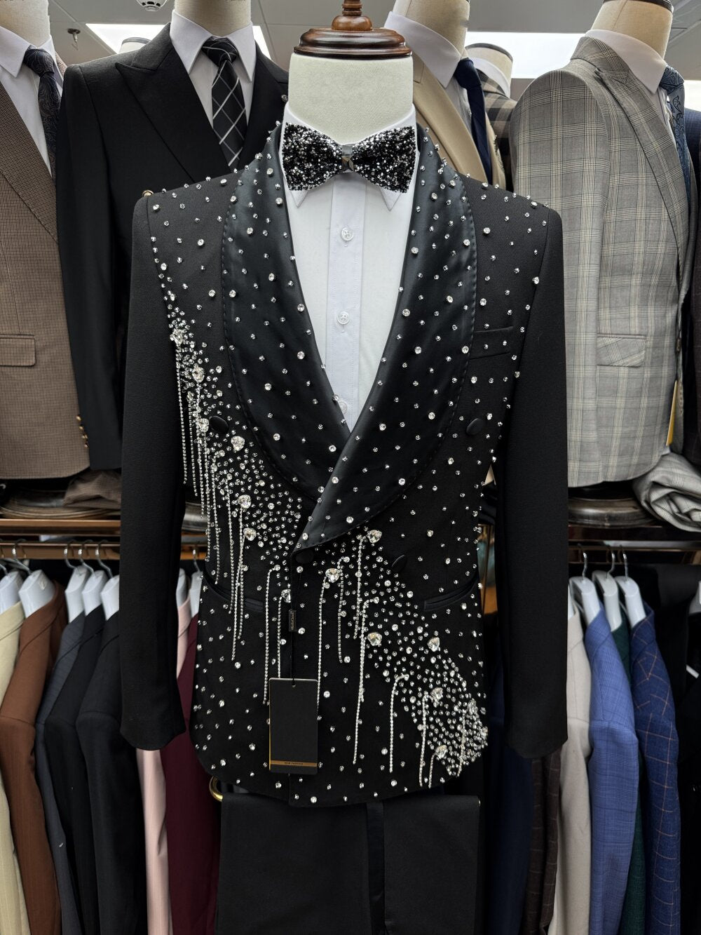 Men’s Black Rhinestone Prom Suit