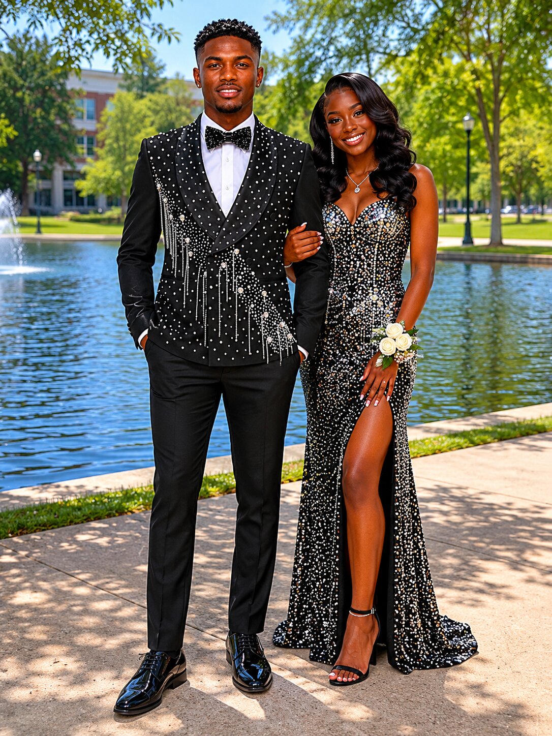 Men’s Black Rhinestone Prom Suit – Luxury Double Breasted Crystal Tuxedo