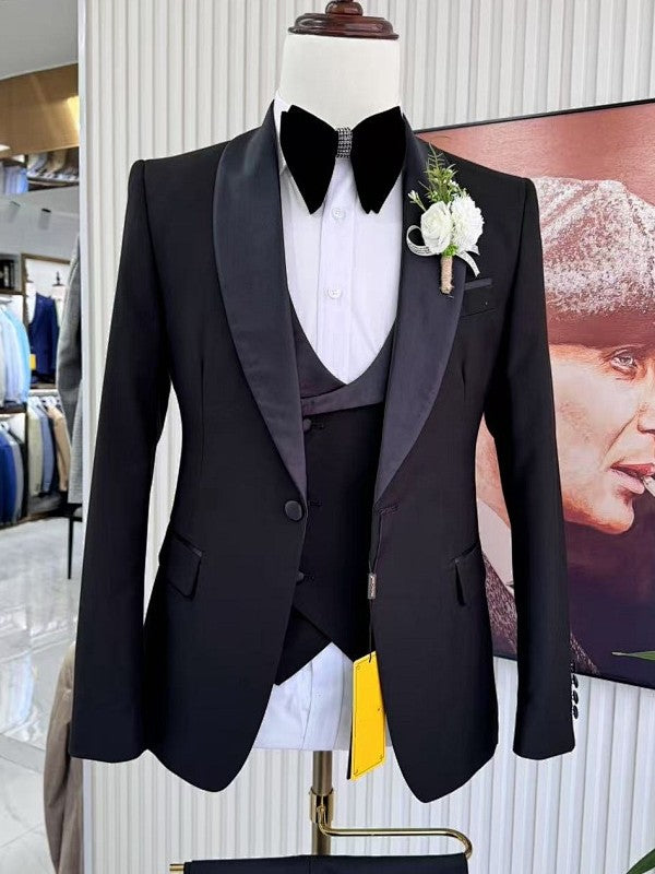Men’s Black Shawl Lapel Classic Formal Wedding Suit