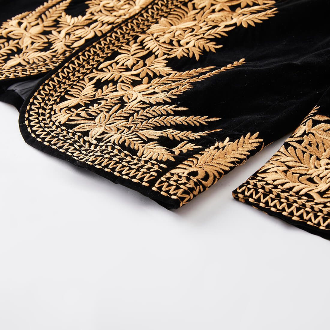 Men’s Black Velvet Blazer with Gold Floral Embroidery