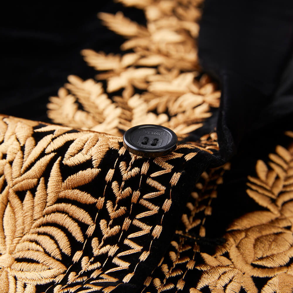 Men’s Black Velvet Blazer with Gold Floral Embroidery