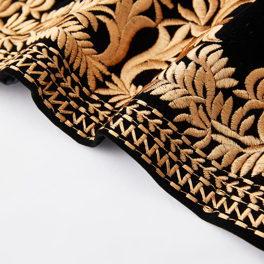Men’s Black Velvet Blazer with Gold Floral Embroidery