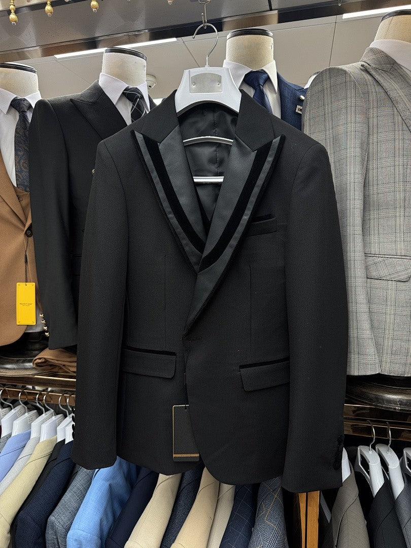 Men's Black Velvet Trim 3 Piece Tuxedo Suit