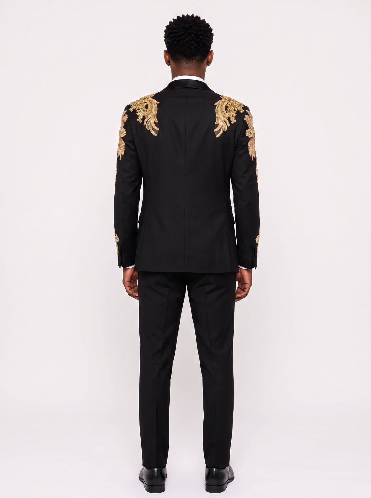 Men’s Black Gold Rhinestone Suit Shawl Lapel