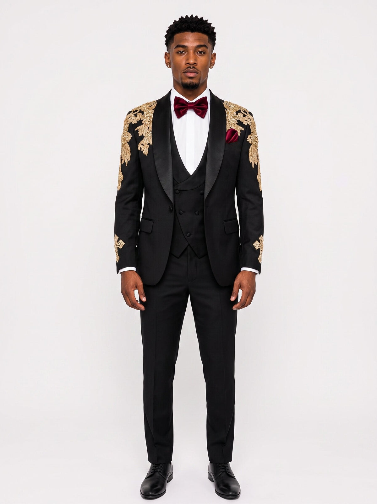 Men’s Black Gold Rhinestone Suit Shawl Lapel