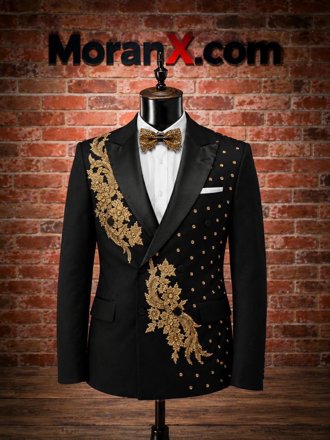Men's Black and Gold Suit With Beads Rhinestone