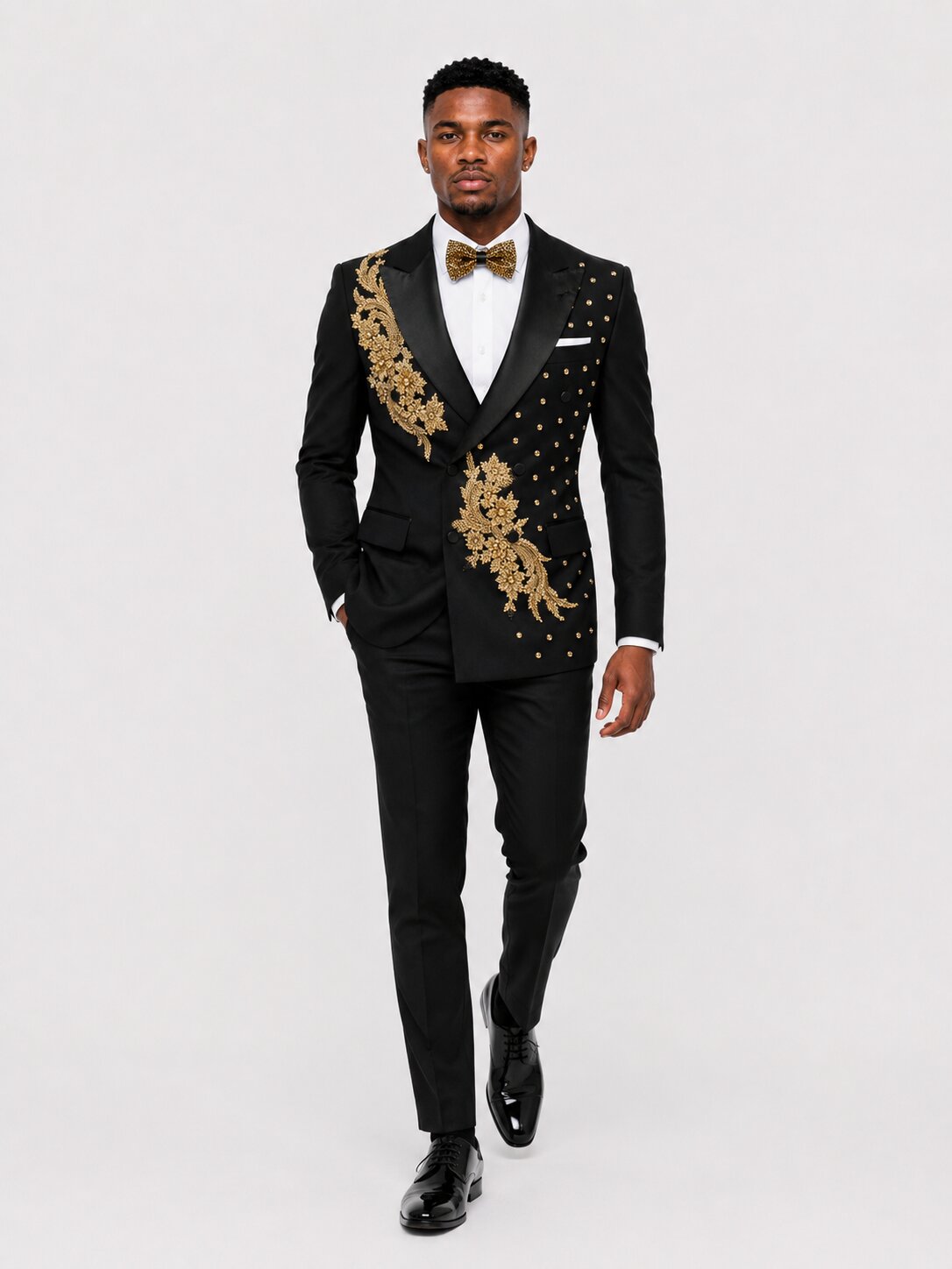 Men's Black and Gold Suit With Beads Rhinestone