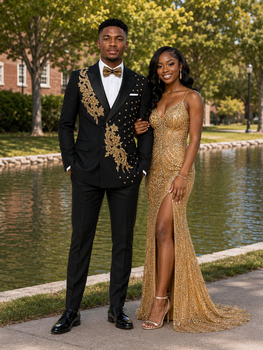 Men's Black and Gold Suit With Beads Rhinestone